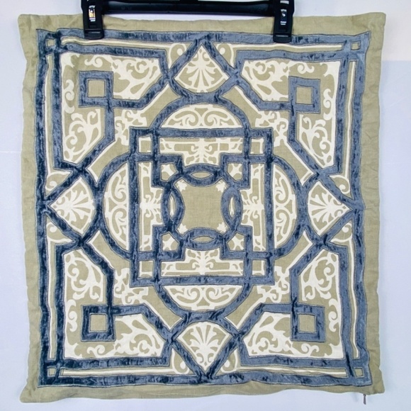 Z Gallerie Euro Pillow Cover Sham Set (2) Linen Cotton 22 X 22 Blue Taupe Cream - Picture 1 of 11